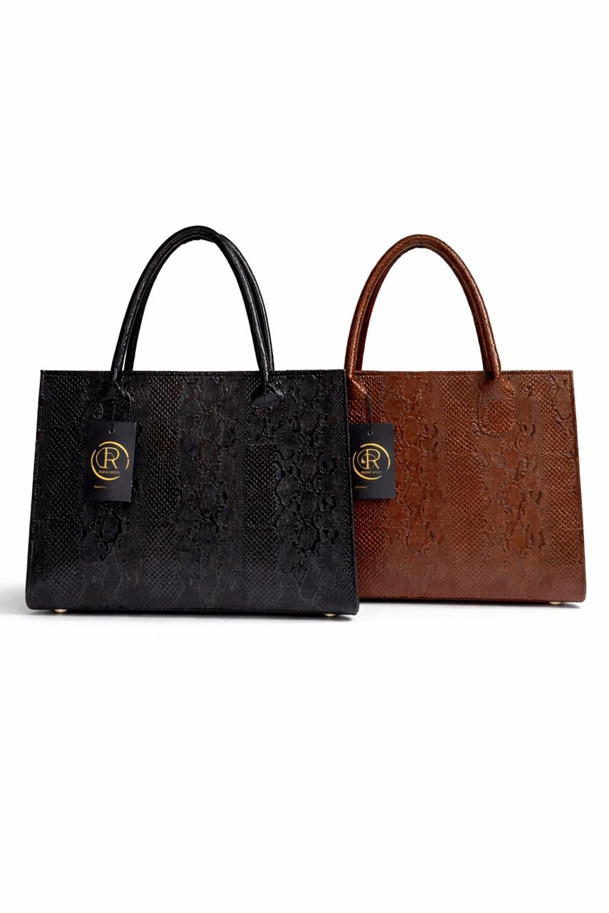 Tessy Bag black embossed leather handbag with silver hardware