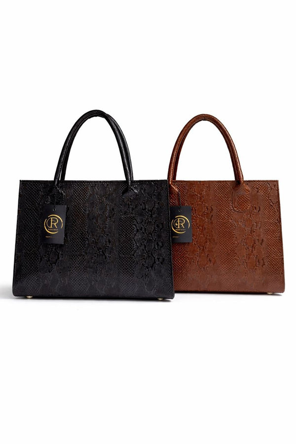 Tessy Bag black embossed leather handbag with silver hardware